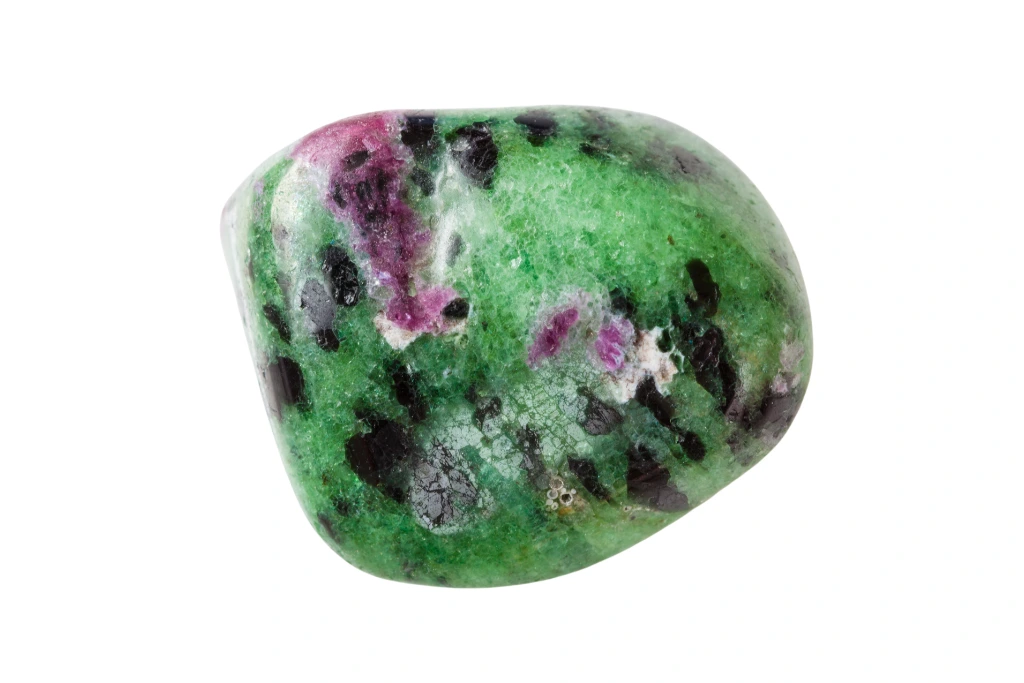 Polished Zoisite on white background 