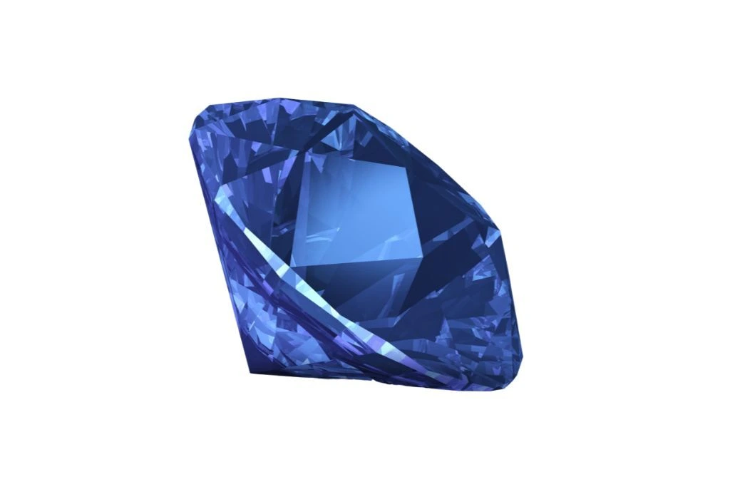 slanted polished Blue diamond on white background