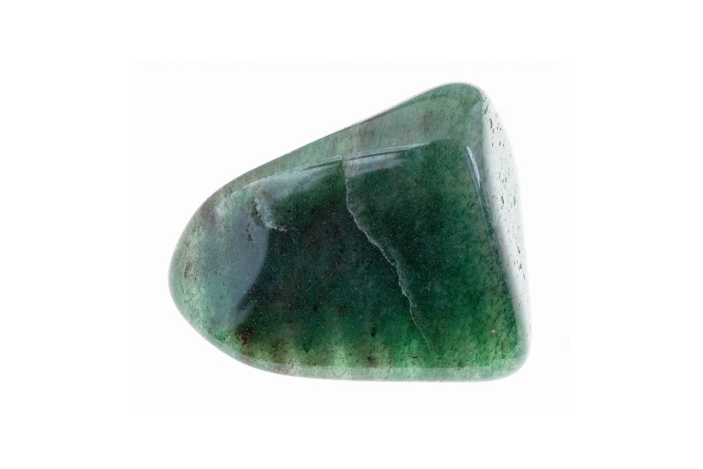 polished green aventurine on white background