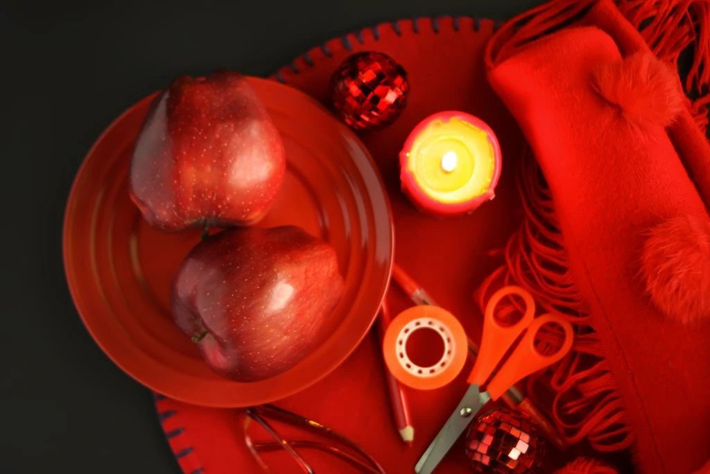 group of red objects on a red plate