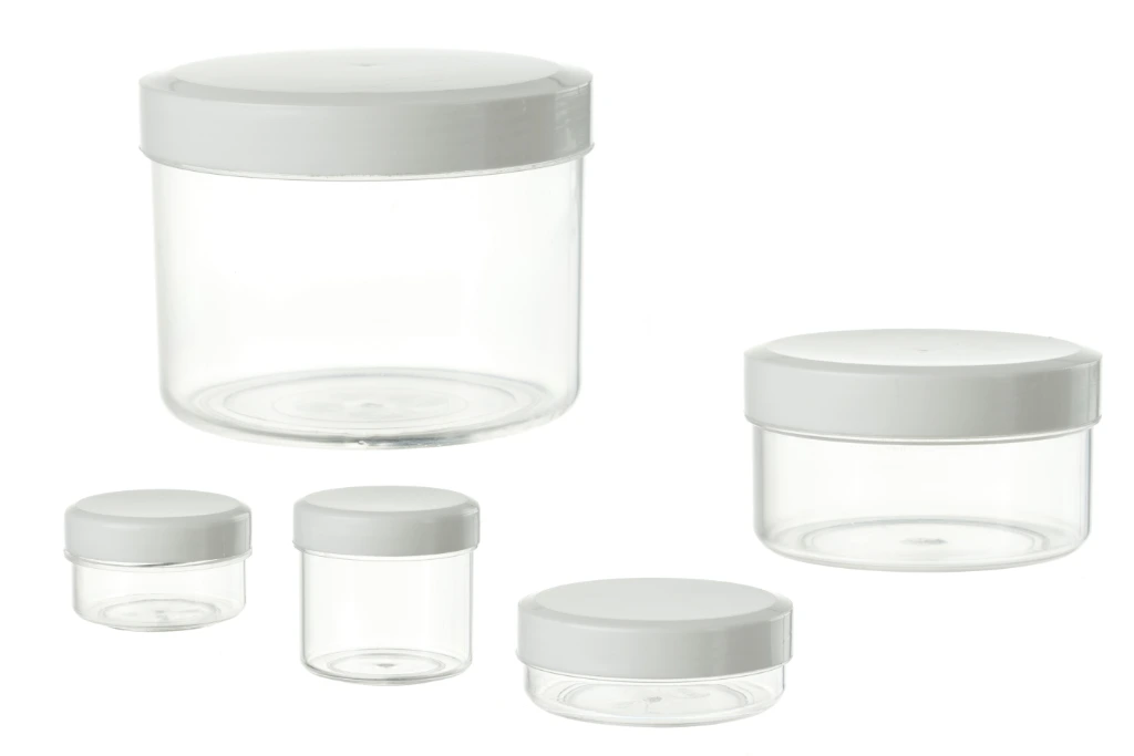 set of different sized plastic containers on a white background