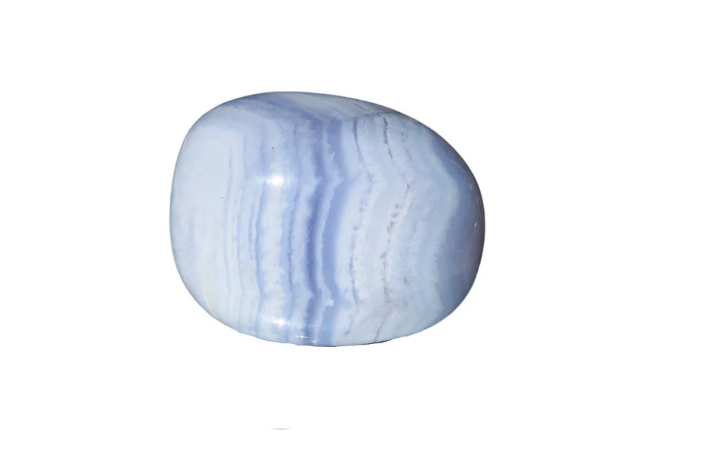 polished blue lace agate on white background