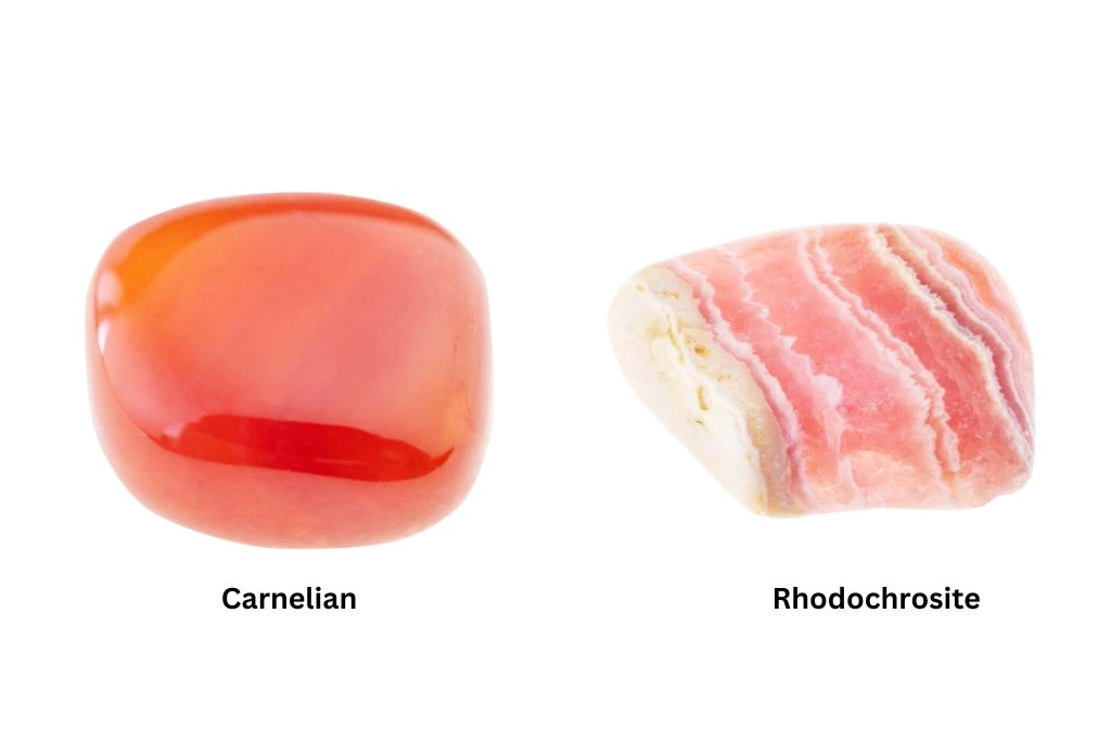 Carnelian and Rhodochrosite on a white background