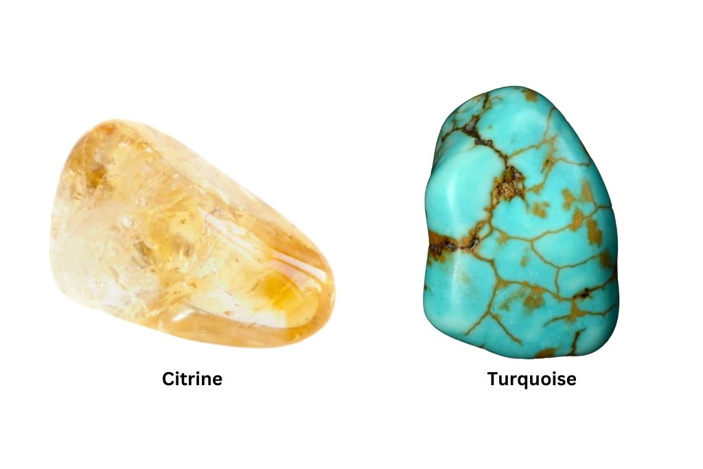 Citrine and Turquoise on a white background