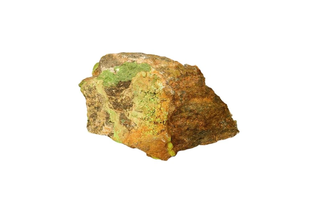 gaspeite chunk on a white background