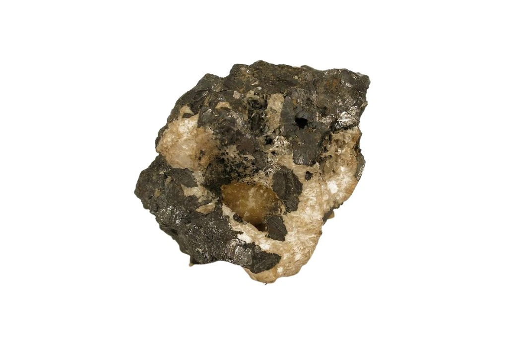 A Matlockite crystal on a white background