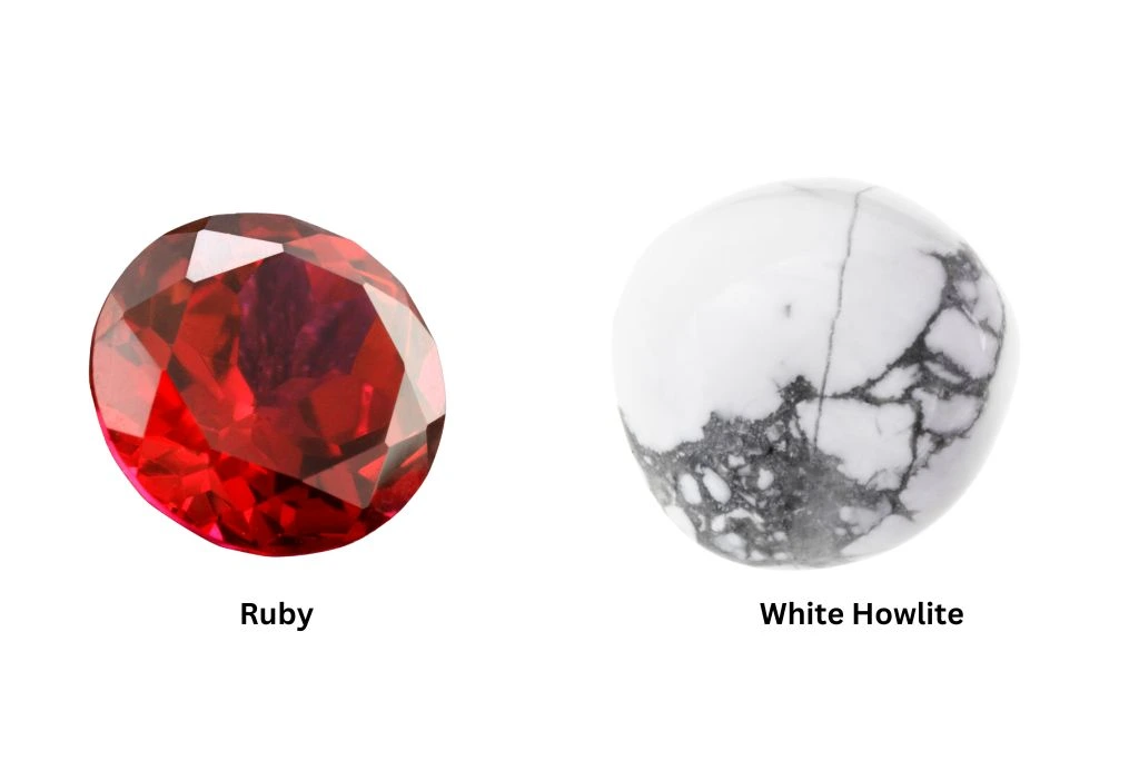 Ruby and White Howlite on a white background