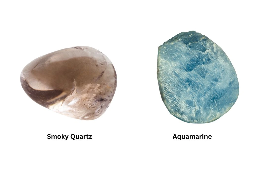 Smoky Quartz and Aquamarine on a white background