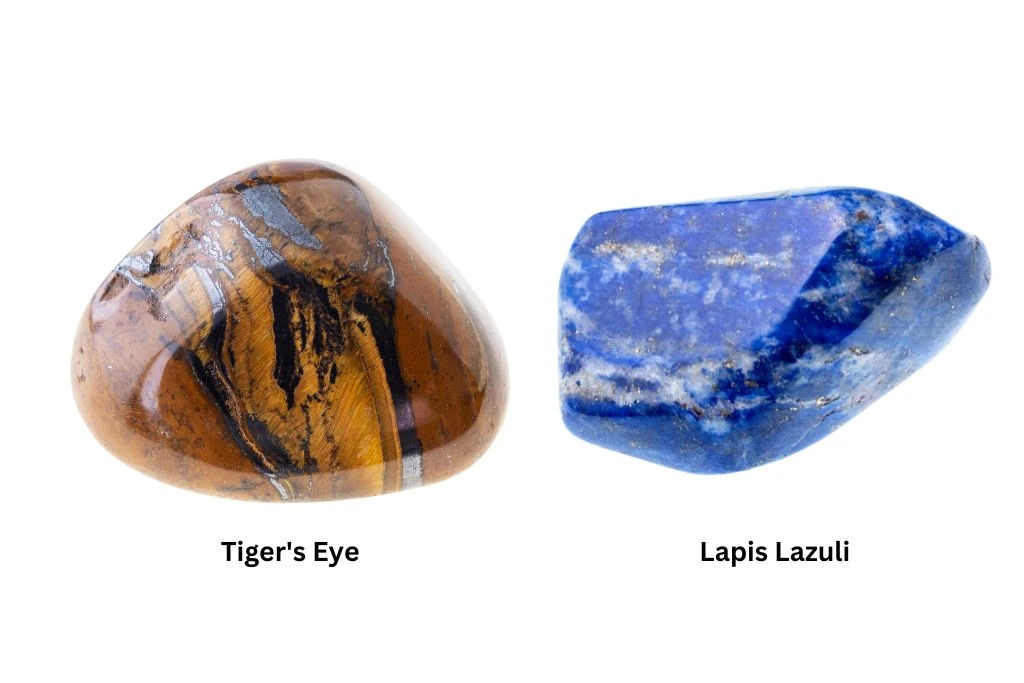 Tigers Eye and Lapis Lazuli on a white background
