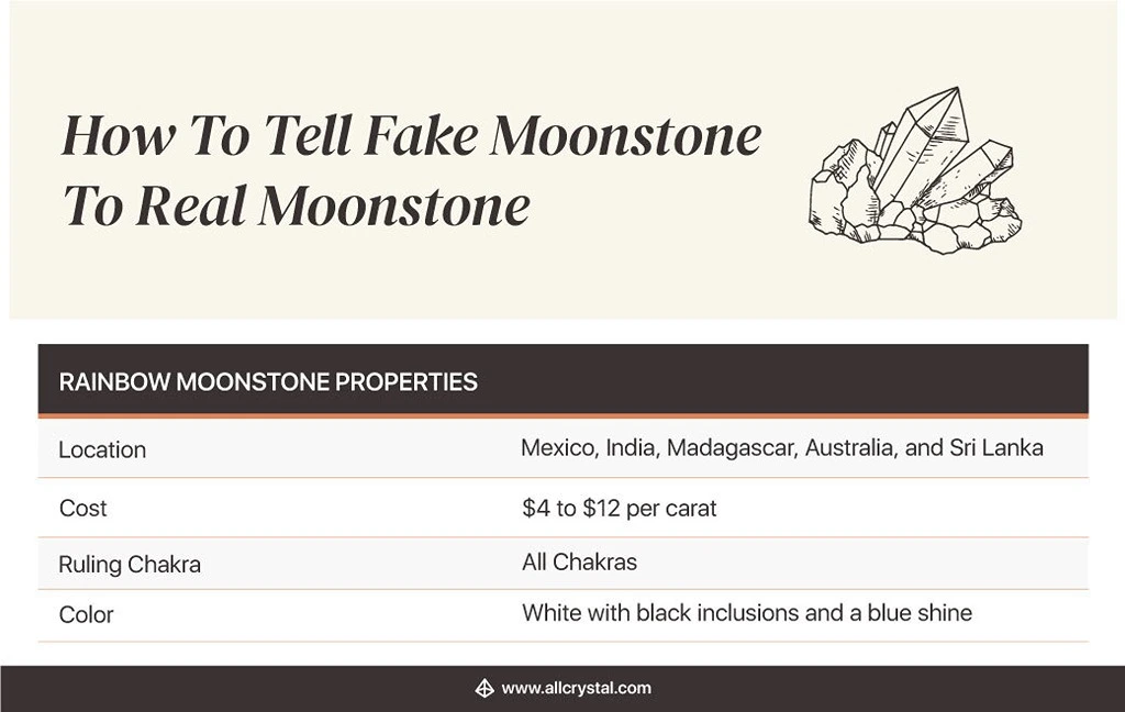 A graphic table for rainbow moonstone properties