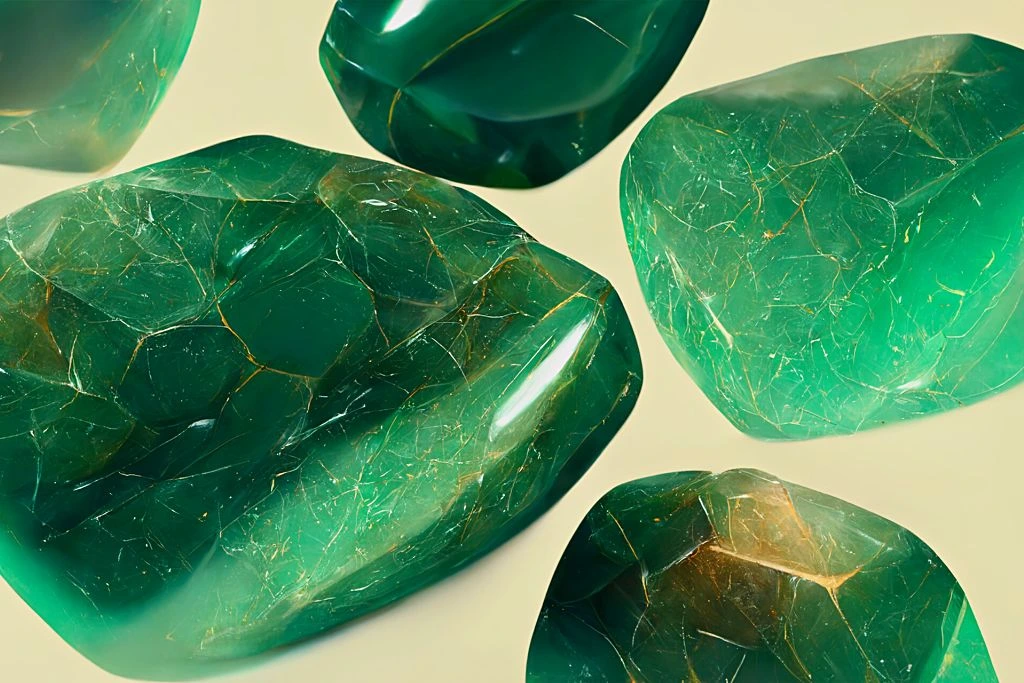 close up shot of aventurine gem on a lime color background