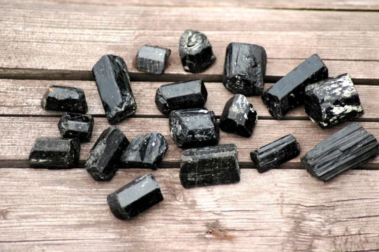 Black Tourmaline crystals on a table