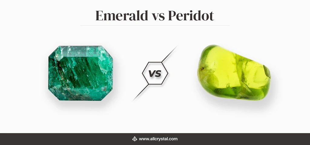 emerald crystal and peridot crystal are placed right next to each other