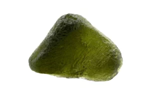 Moldavite crystal on a white background