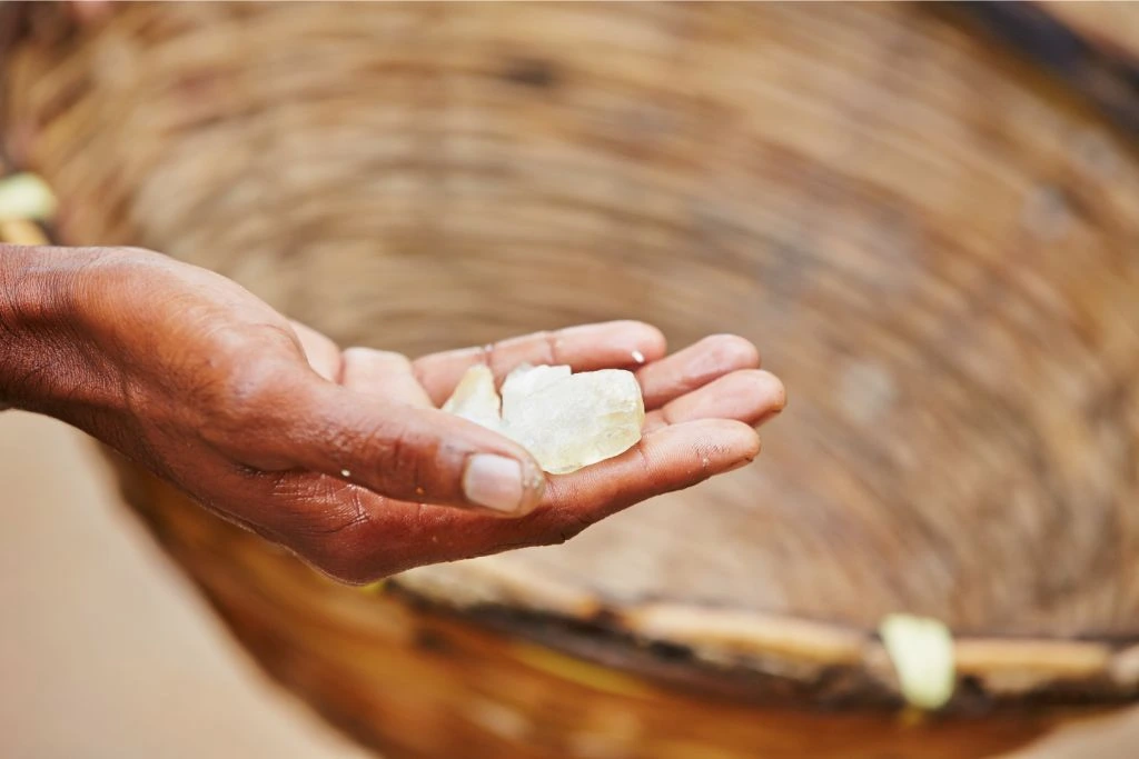 a person's hand holding a moonstone