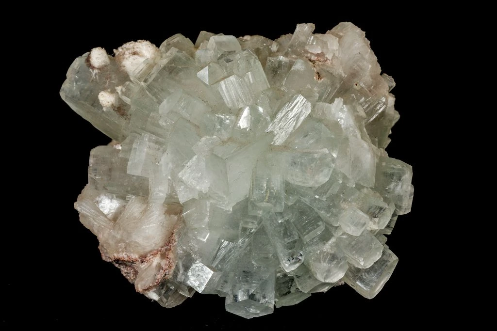 Apophyllite crystal cluster on a black background