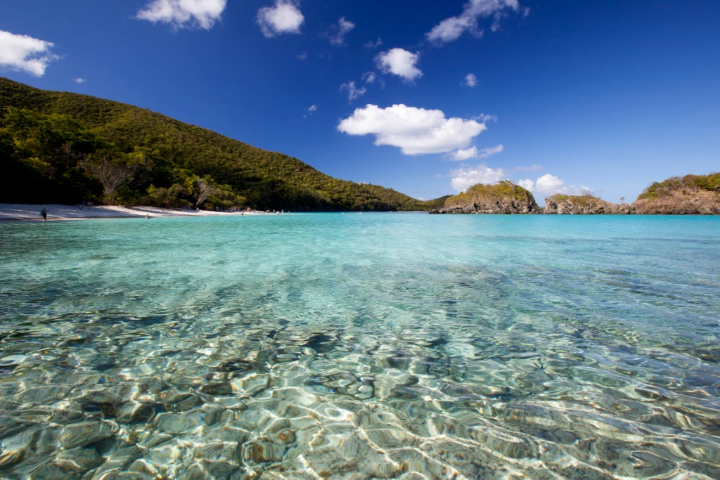 A beach that has clear water and good weather