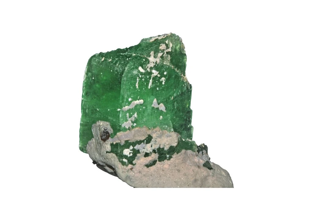 Hiddenite on a white background