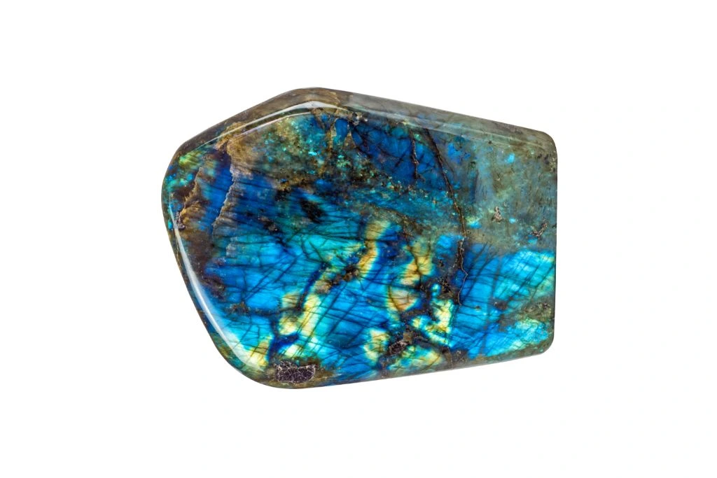 Polished Labradorite on a white background