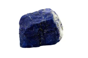 a raw lapis lazuli crystal on white background