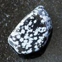 A snowflake obsidian crystal on a black background