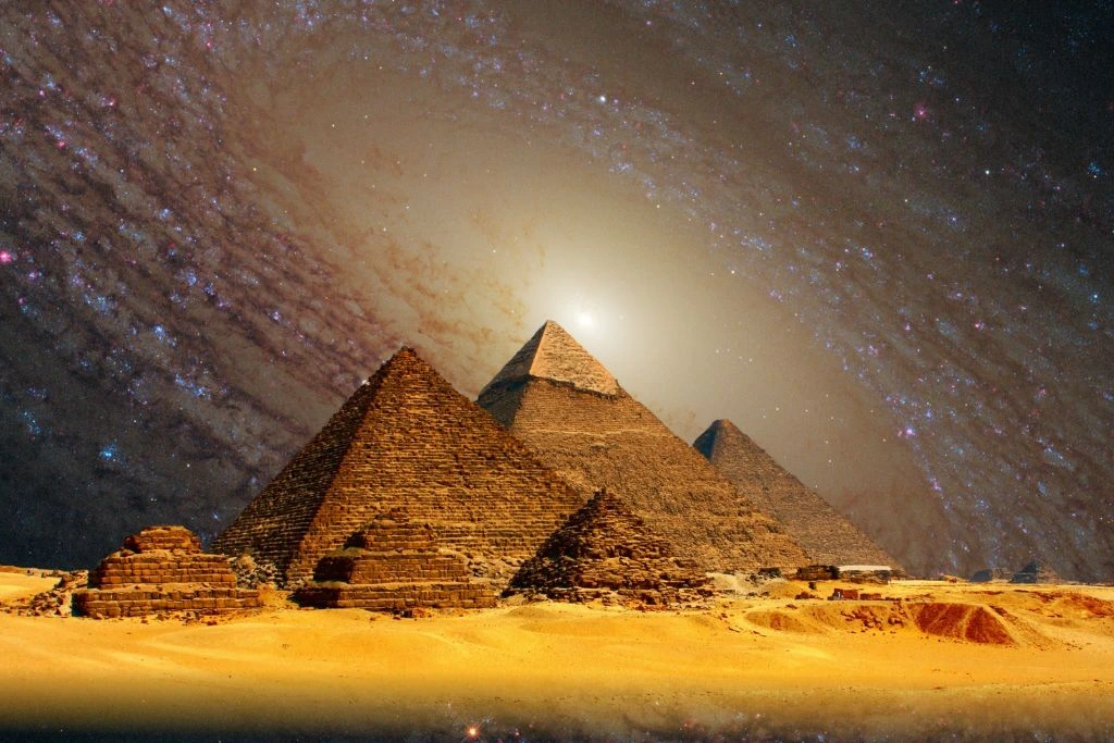 egyptian pyramid on cosmic background