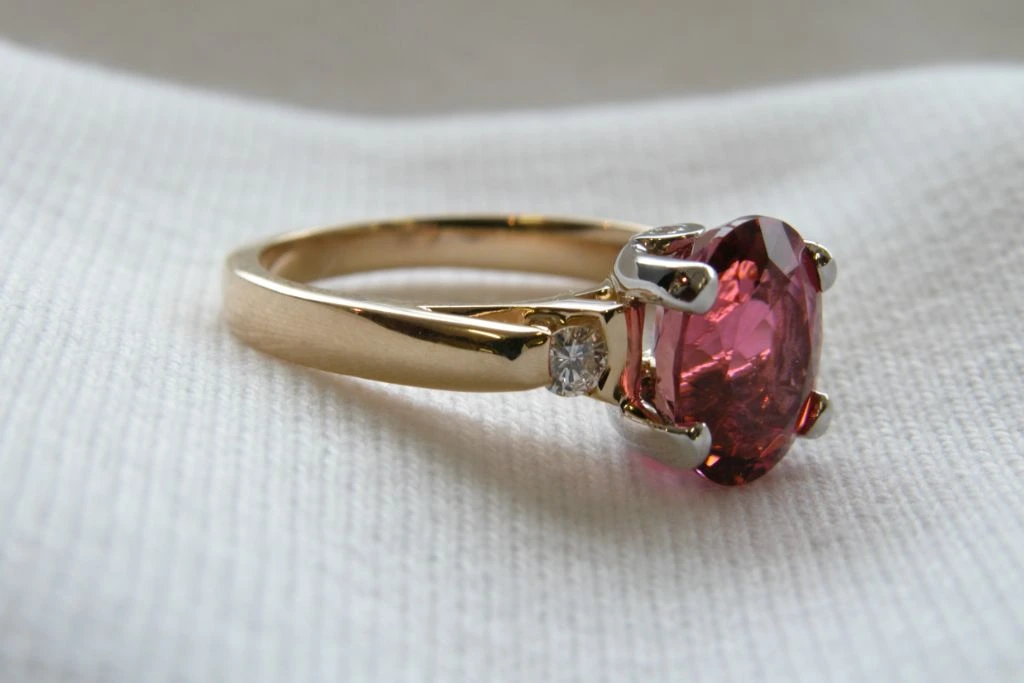 garnet ring on linen clothing