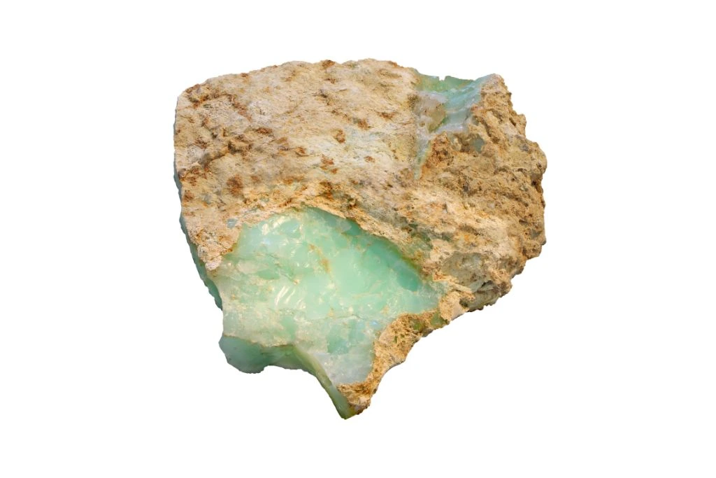 Green Opal crystal on a white background