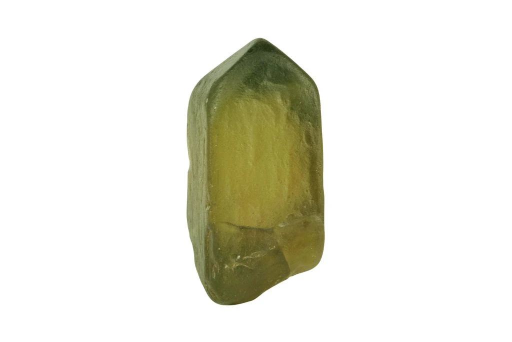 raw green zircon crystal on white background