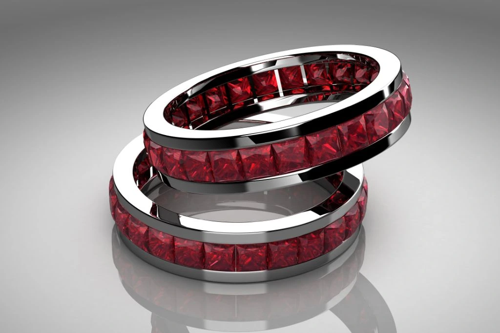 ruby platinum ring on white background