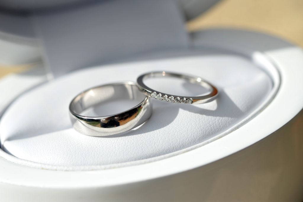 silver ring on wedding ring box