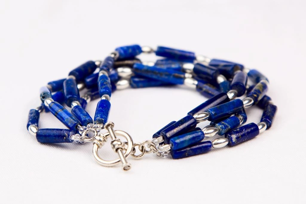 sodalite bracelet on grayish background