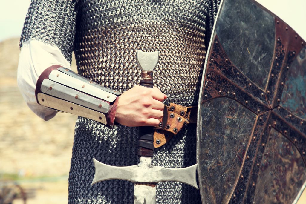 A knight holding a sword and shield