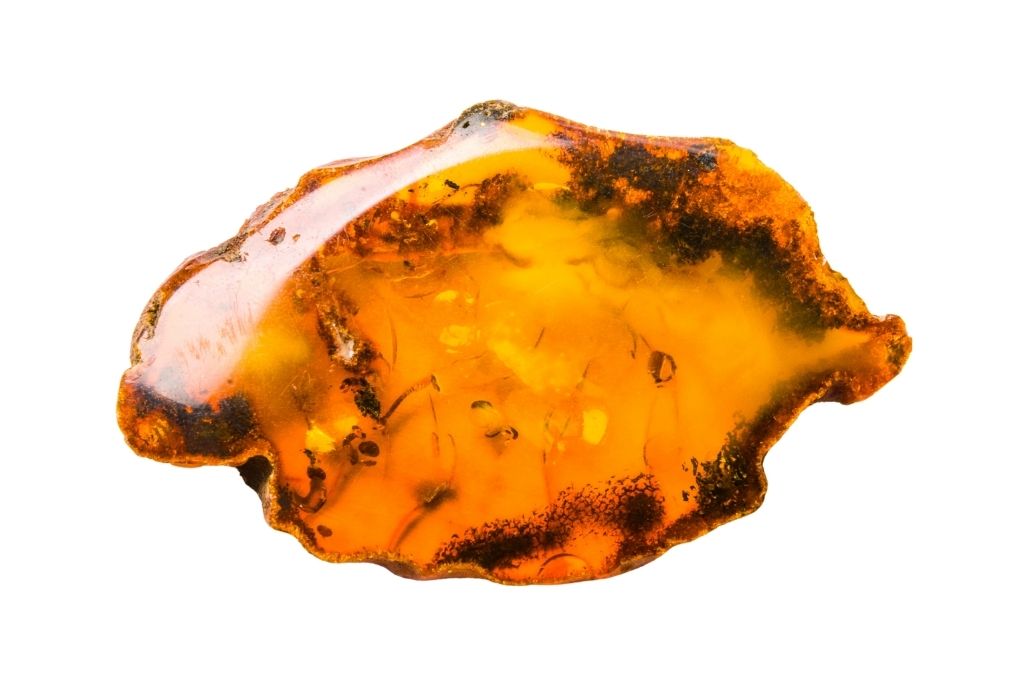 Amber crystal on a white background