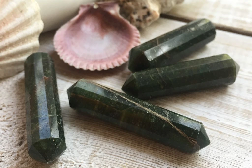 Aventurine crystal wands on the table