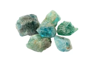 Apatite crystals on a white background