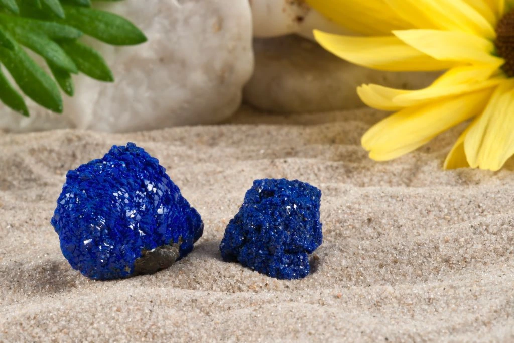 Azurite crystal on the sand