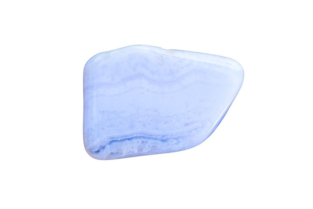 Blue Chalcedony crystal on a white background