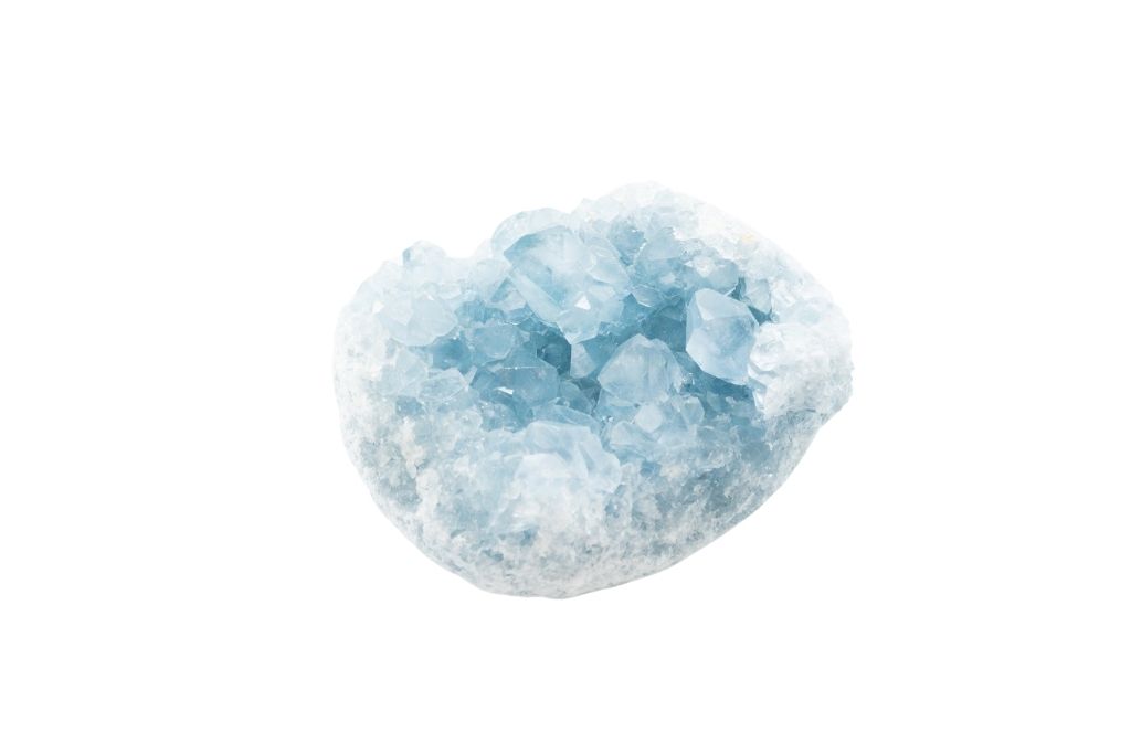 celestite crystal on a white background