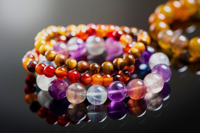varieties of crystal bracelets stacked together