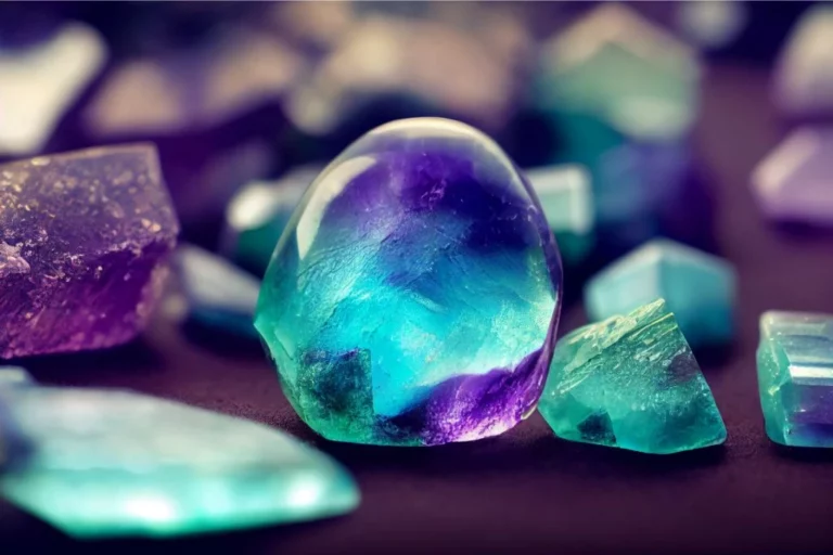 Fluorite gemstone with other fluorite gemstones on the background