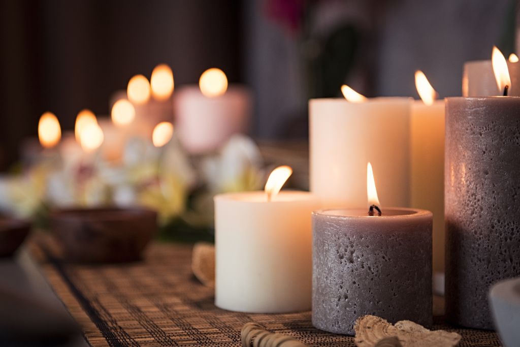 Lighted candles on a table