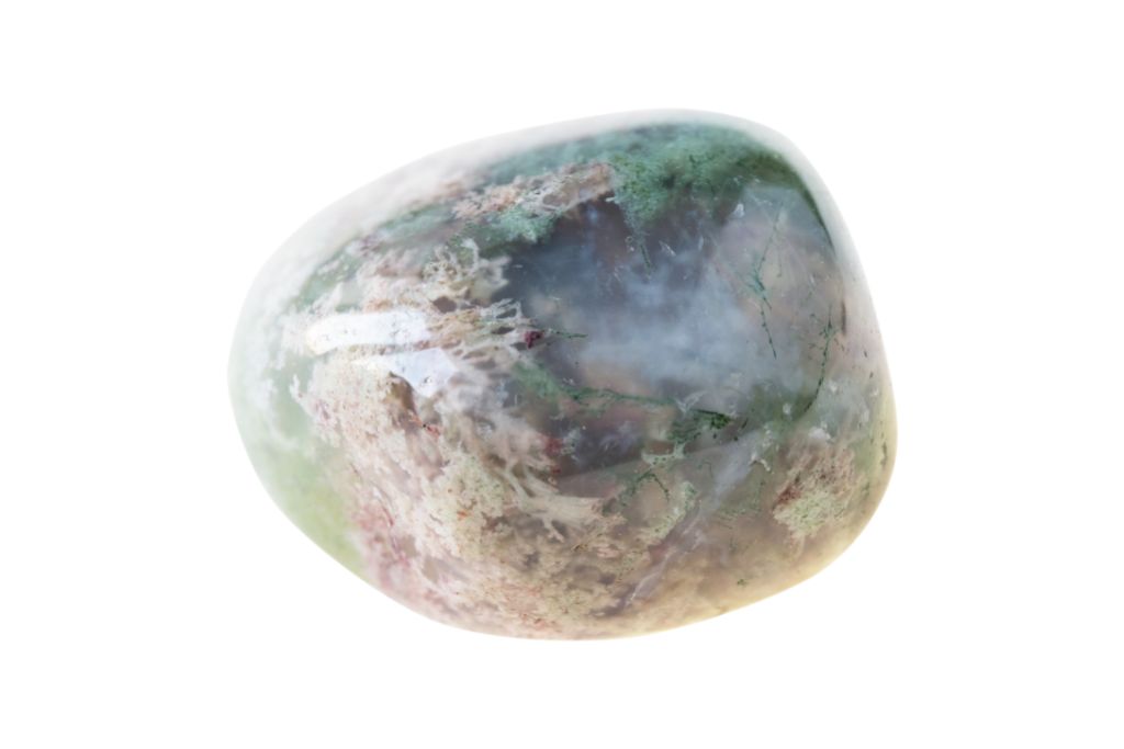 Moss agate on a white background