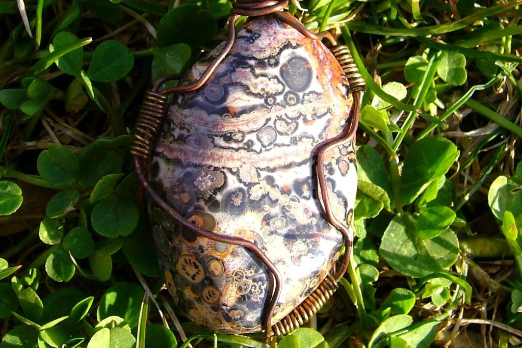 Wire-wrapped ocean jasper pendant
