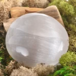 A polished selenite crystal on a nest