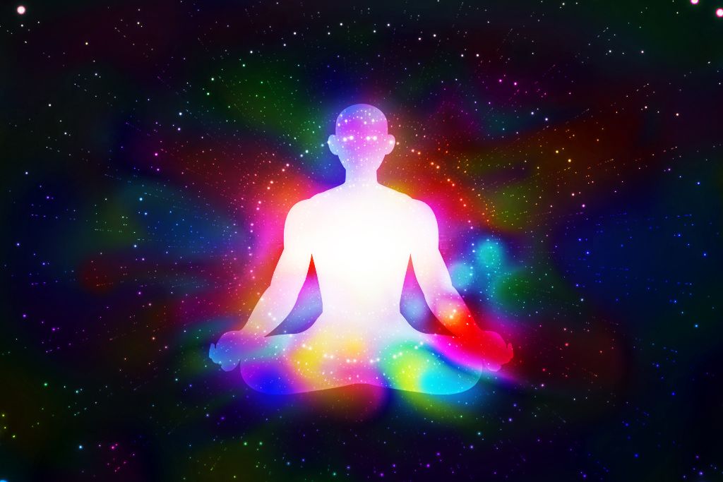 Rainbow aura on a black space background