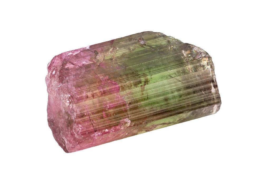 Watermelon tourmaline on a white background