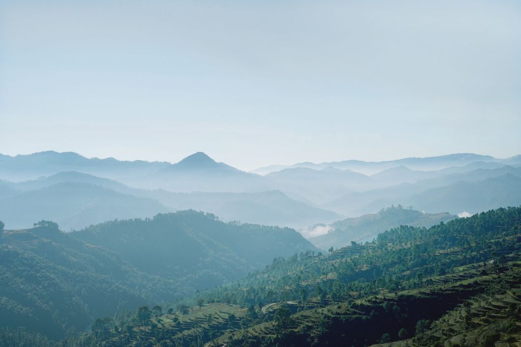 A peaceful view of the mountains in nature