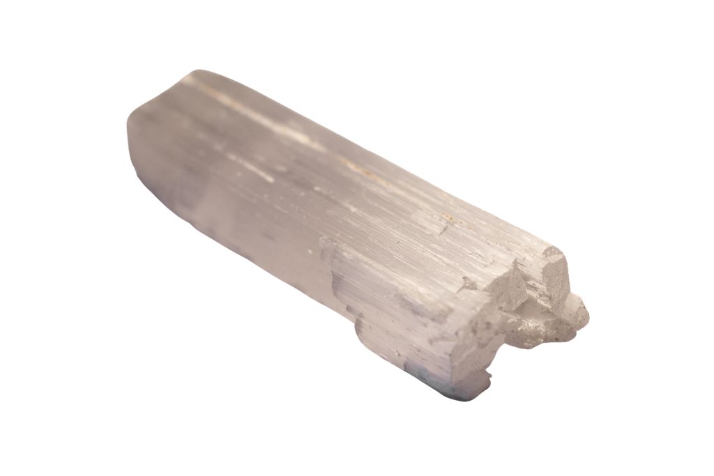 a selenite satin spar on a white background