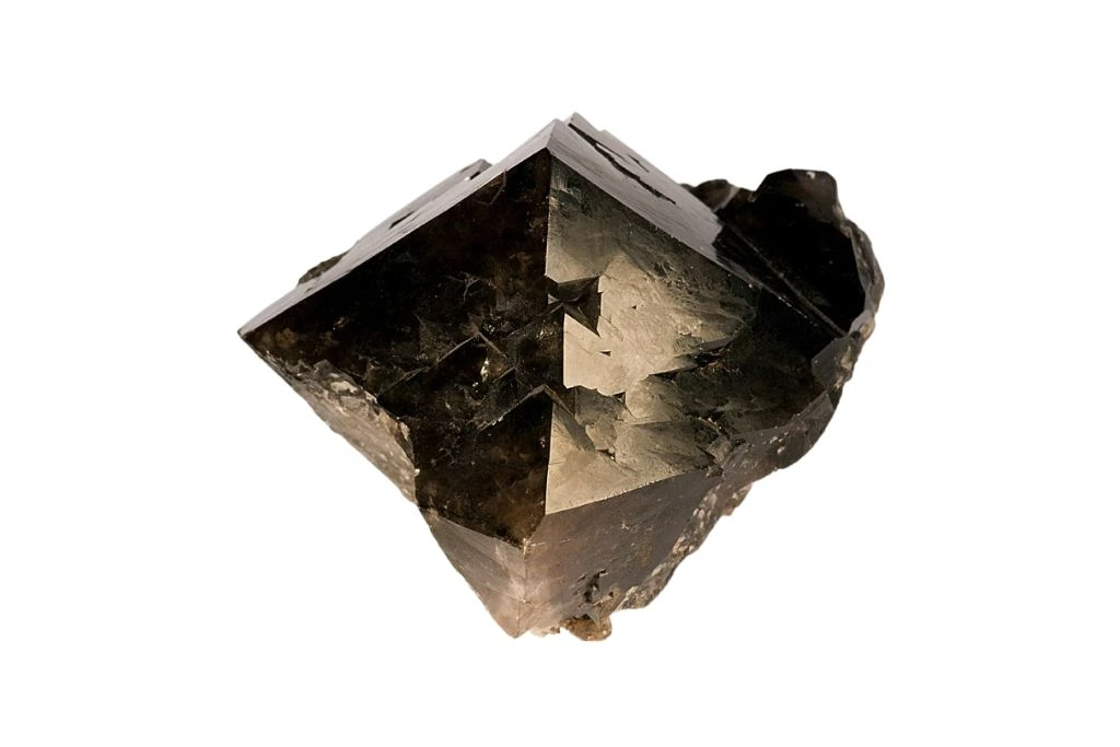 dipyramidal black quartz on a white background